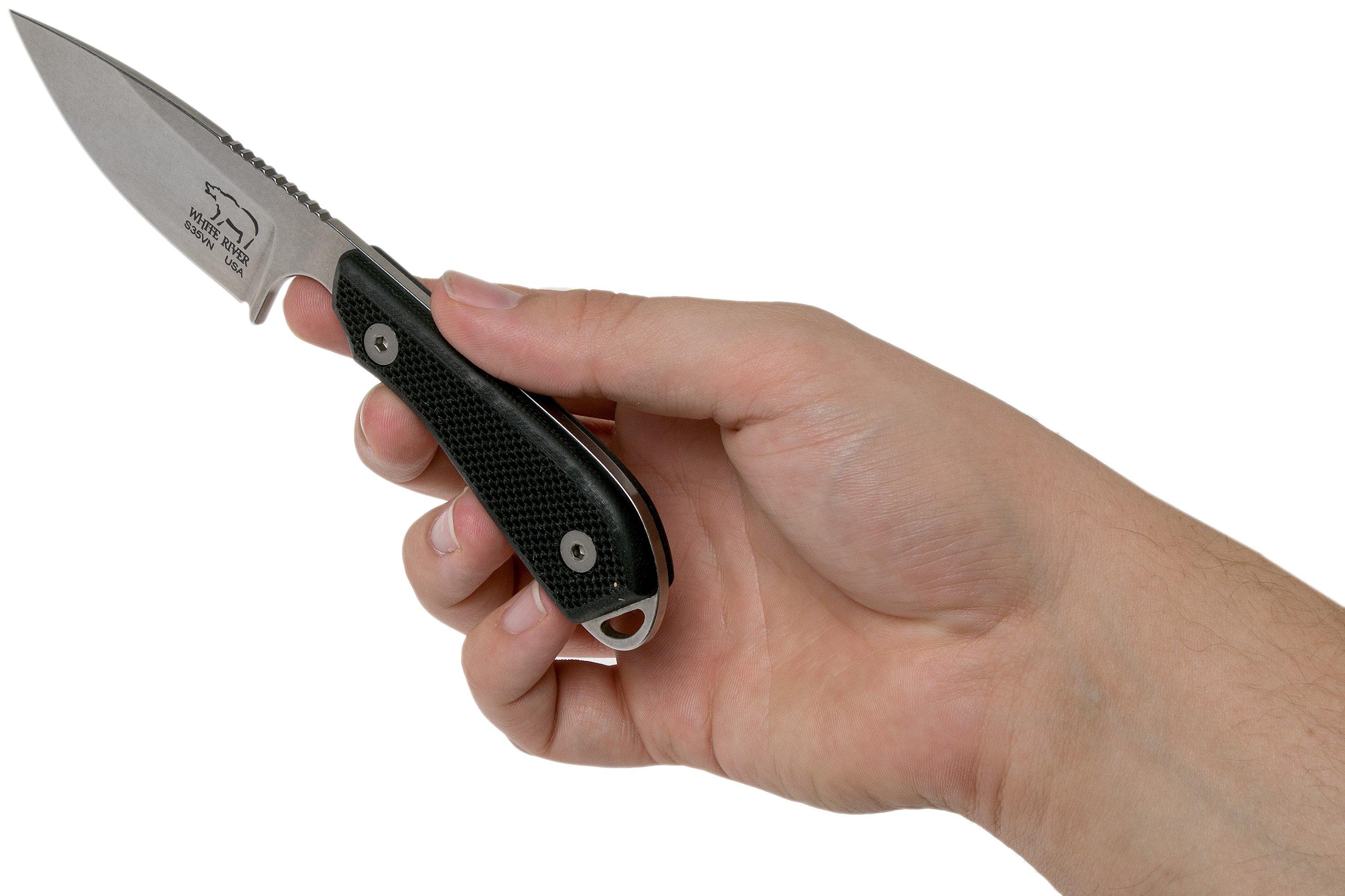 White River Knives M1 Backpacker Pro schwarzes G10 feststehendes Messer, Kydexscheide