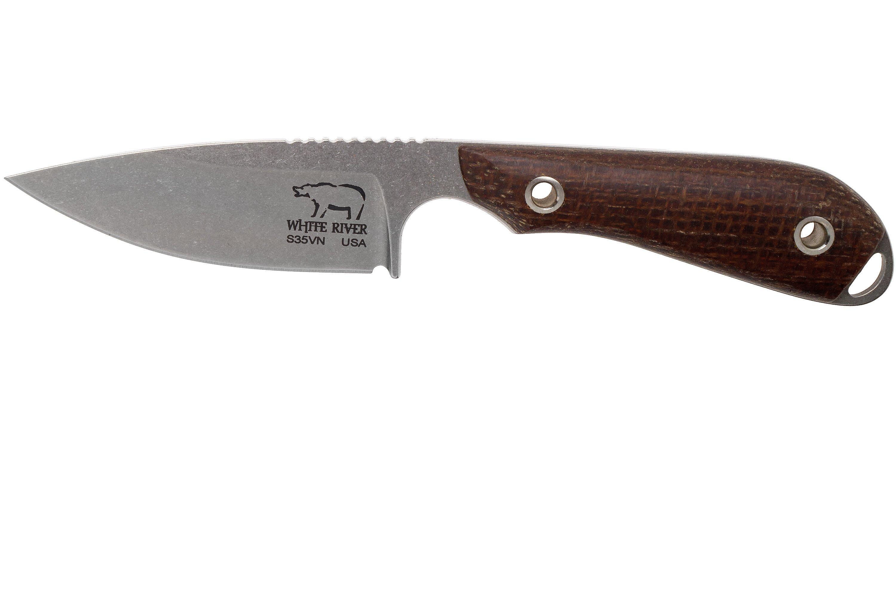 White River Knives M1 Natural Burlap Micarta fixed knife, Kydex sheath