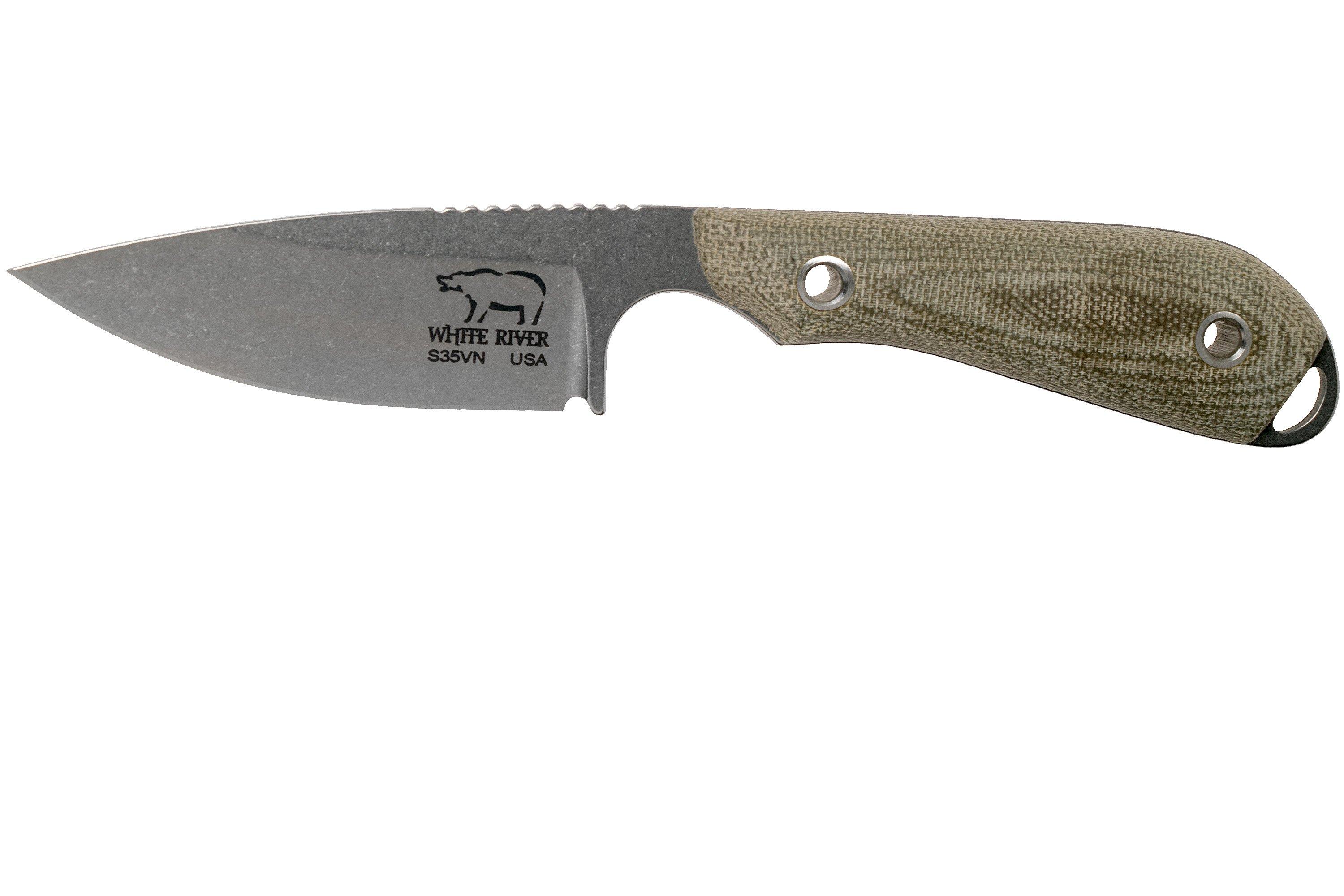 White River Knives M1 OD Green Canvas Micarta vaststaand mes, Kydex