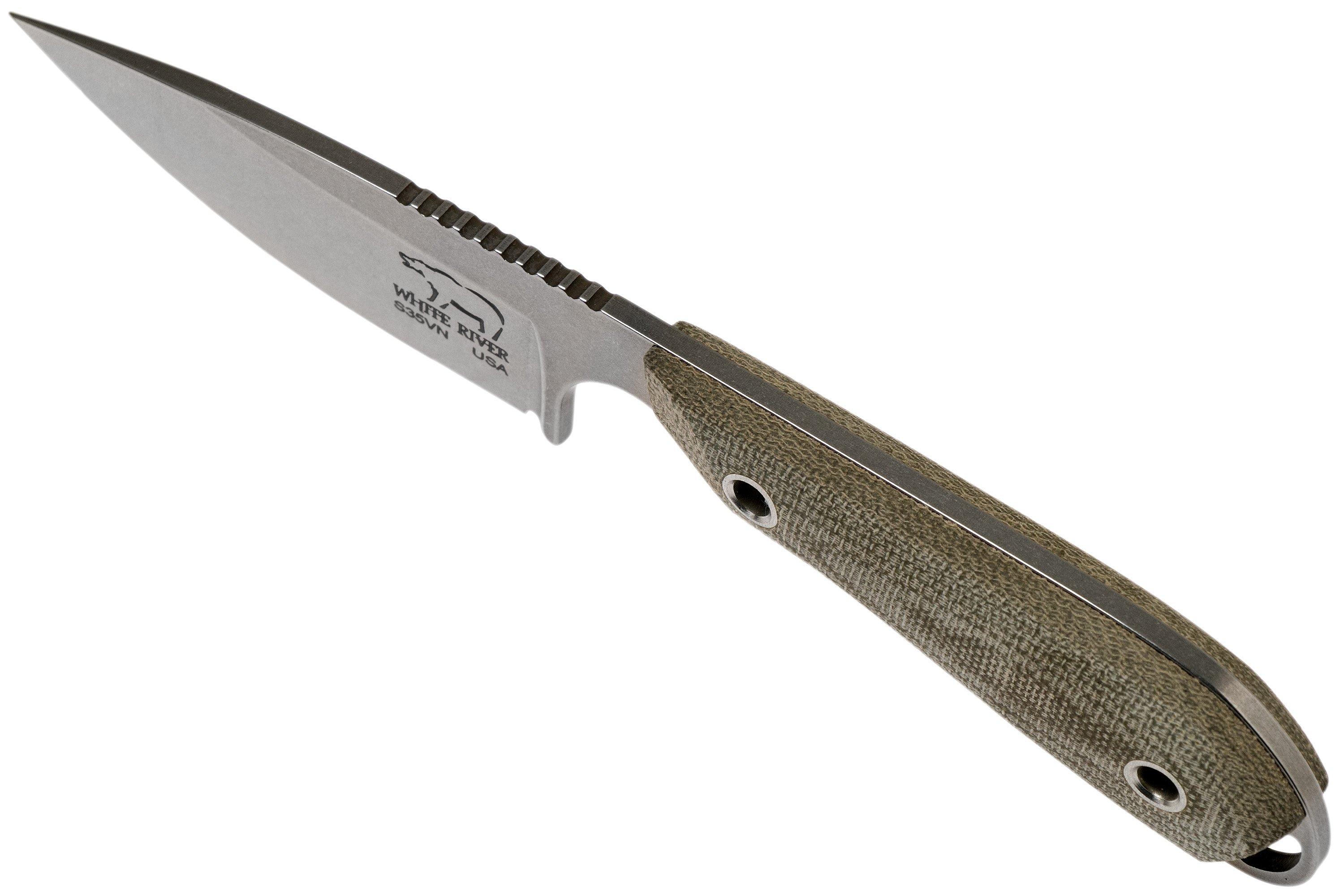 White River Knives M1 OD Green Canvas Micarta vaststaand mes, Kydex