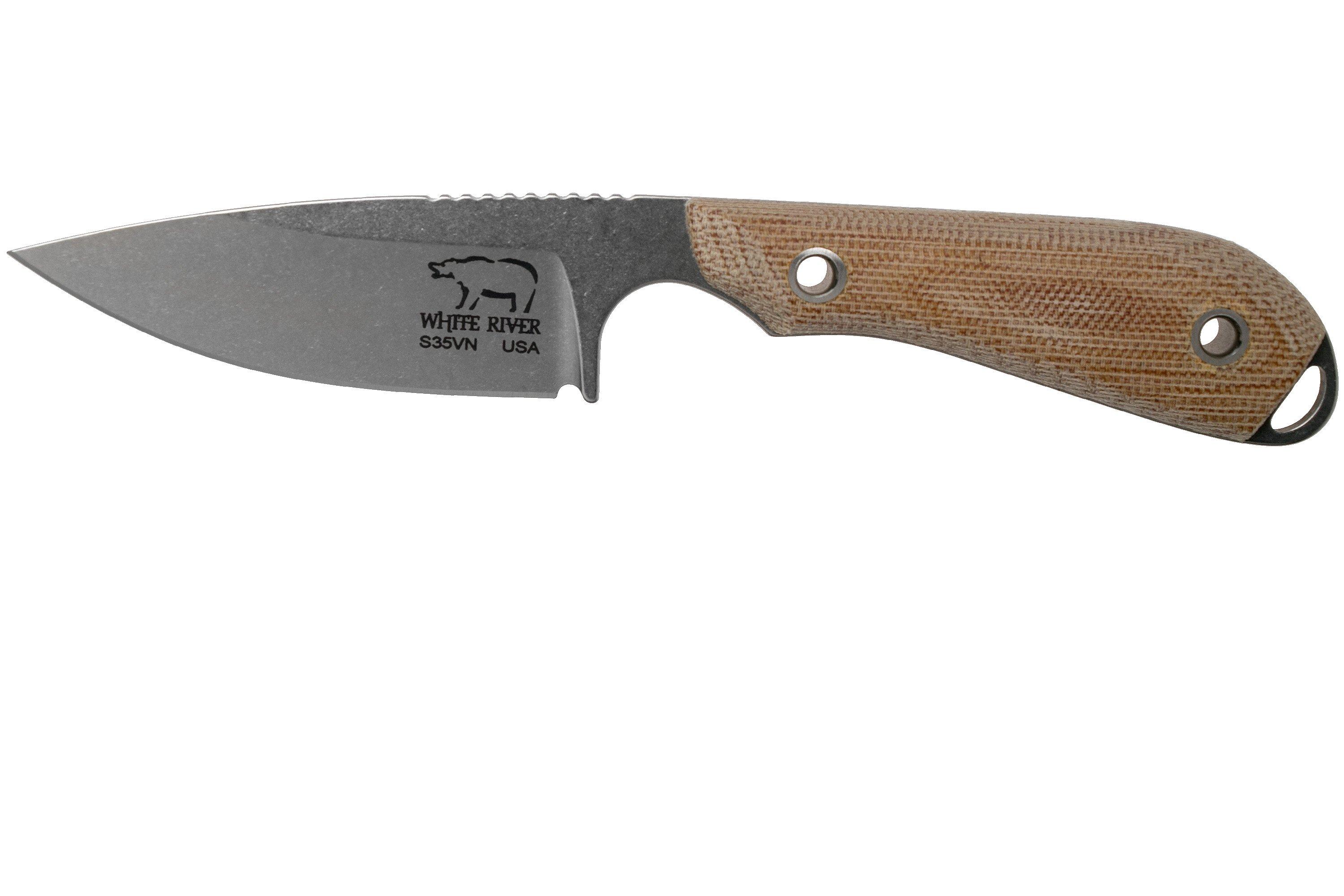White River Knives M1 Natural Canvas Micarta fixed knife, Kydex sheath