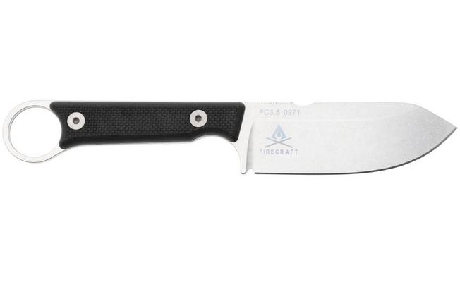 Afbeelding voor White River Firecraft 3.5 Pro, Stonewashed Magnacut, Black G10, survivalmes, Kydex schede met firesteel