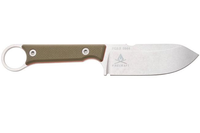 Afbeelding voor White River Firecraft 3.5 Pro, Stonewashed Magnacut, Green G10, survivalmes, Kydex schede met firesteel