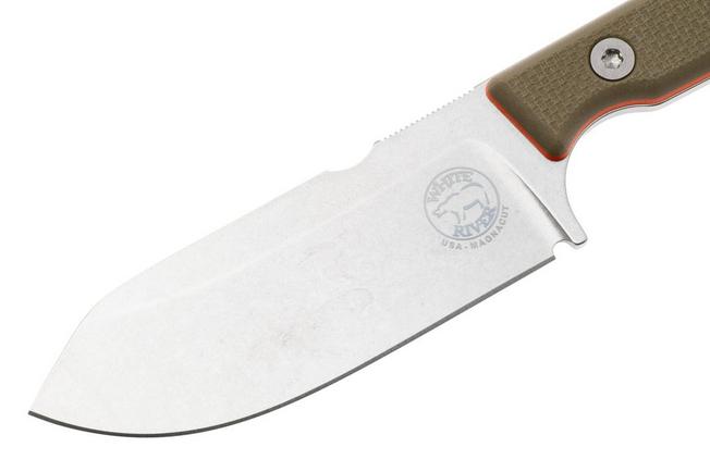 Afbeelding voor White River Firecraft 3.5 Pro, Stonewashed Magnacut, Green G10, survivalmes, Kydex schede met firesteel
