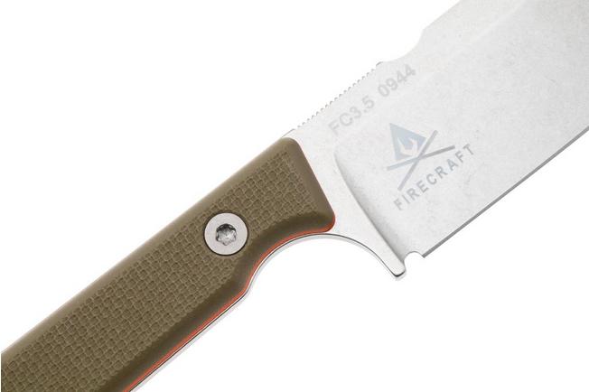 Afbeelding voor White River Firecraft 3.5 Pro, Stonewashed Magnacut, Green G10, survivalmes, Kydex schede met firesteel