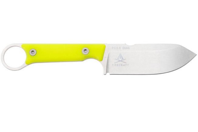 Afbeelding voor White River Firecraft 3.5 Pro, Stonewashed Magnacut, Yellow G10, survivalmes, Kydex schede met firesteel