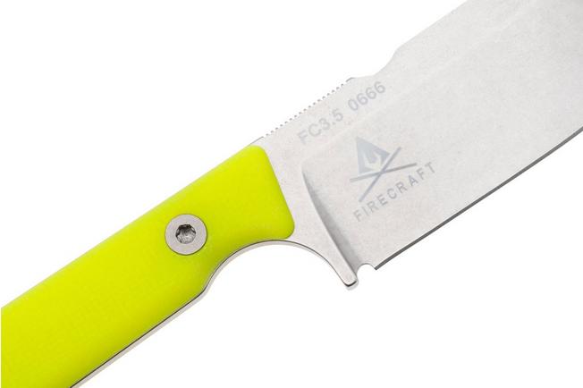 Afbeelding voor White River Firecraft 3.5 Pro, Stonewashed Magnacut, Yellow G10, survivalmes, Kydex schede met firesteel