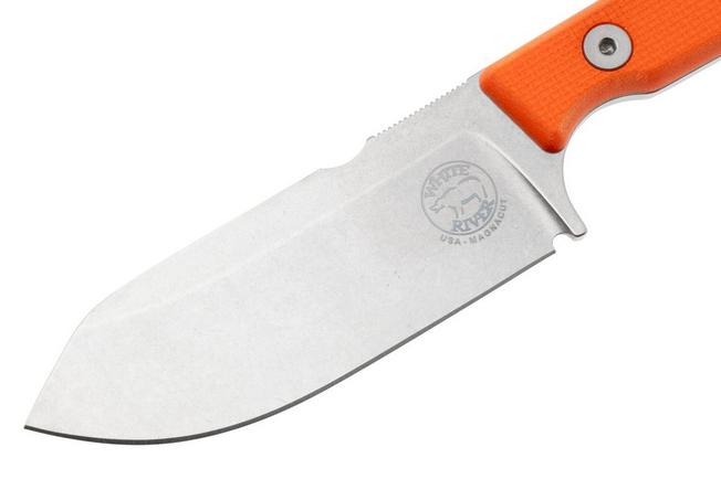Afbeelding voor White River Firecraft 3.5 Pro, Stonewashed Magnacut, Orange G10 survivalmes, Kydex schede met firesteel