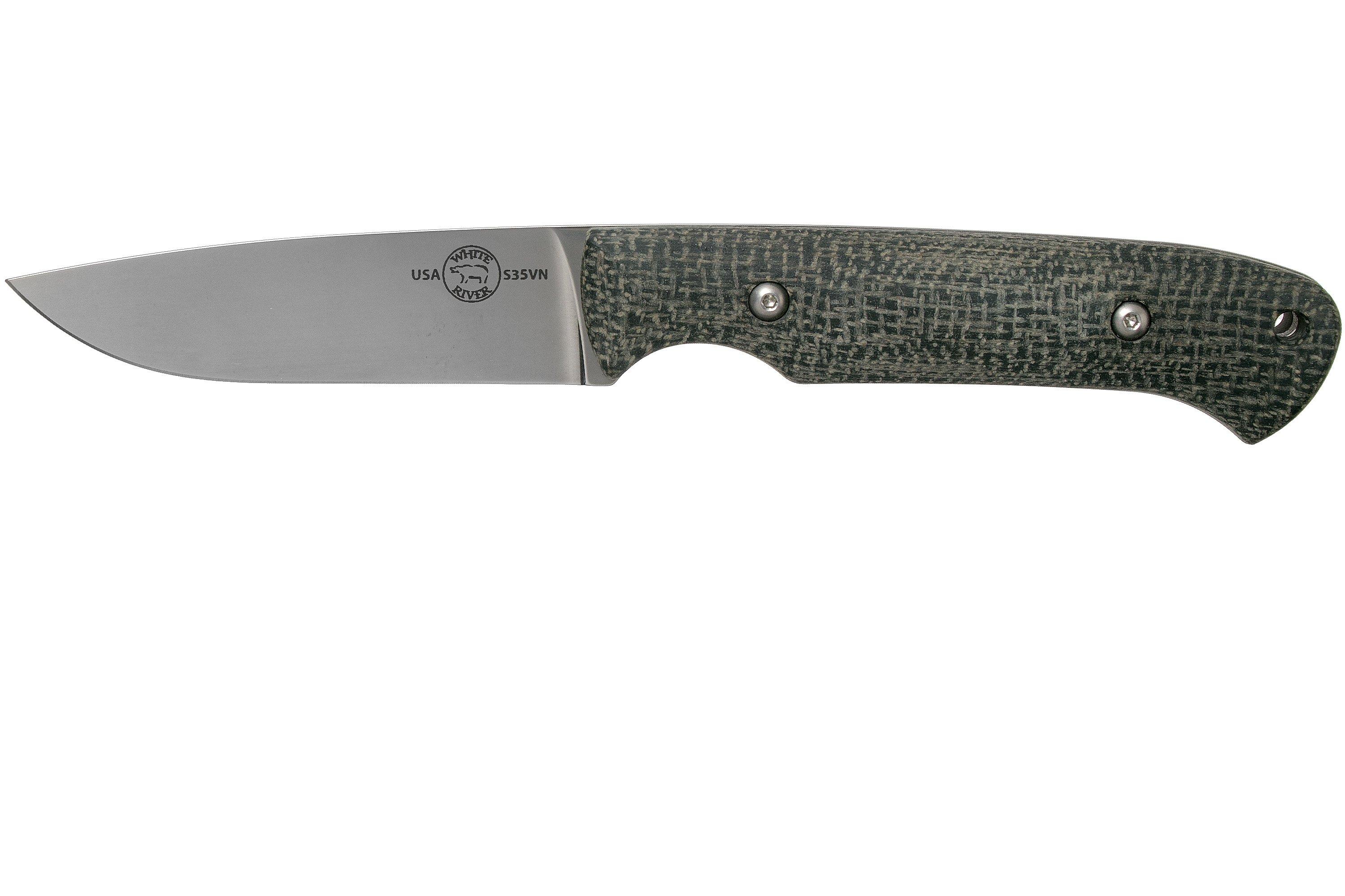 White River Knives Hunter Black Burlap Micarta hunting knife, Owen Baker Jr. design