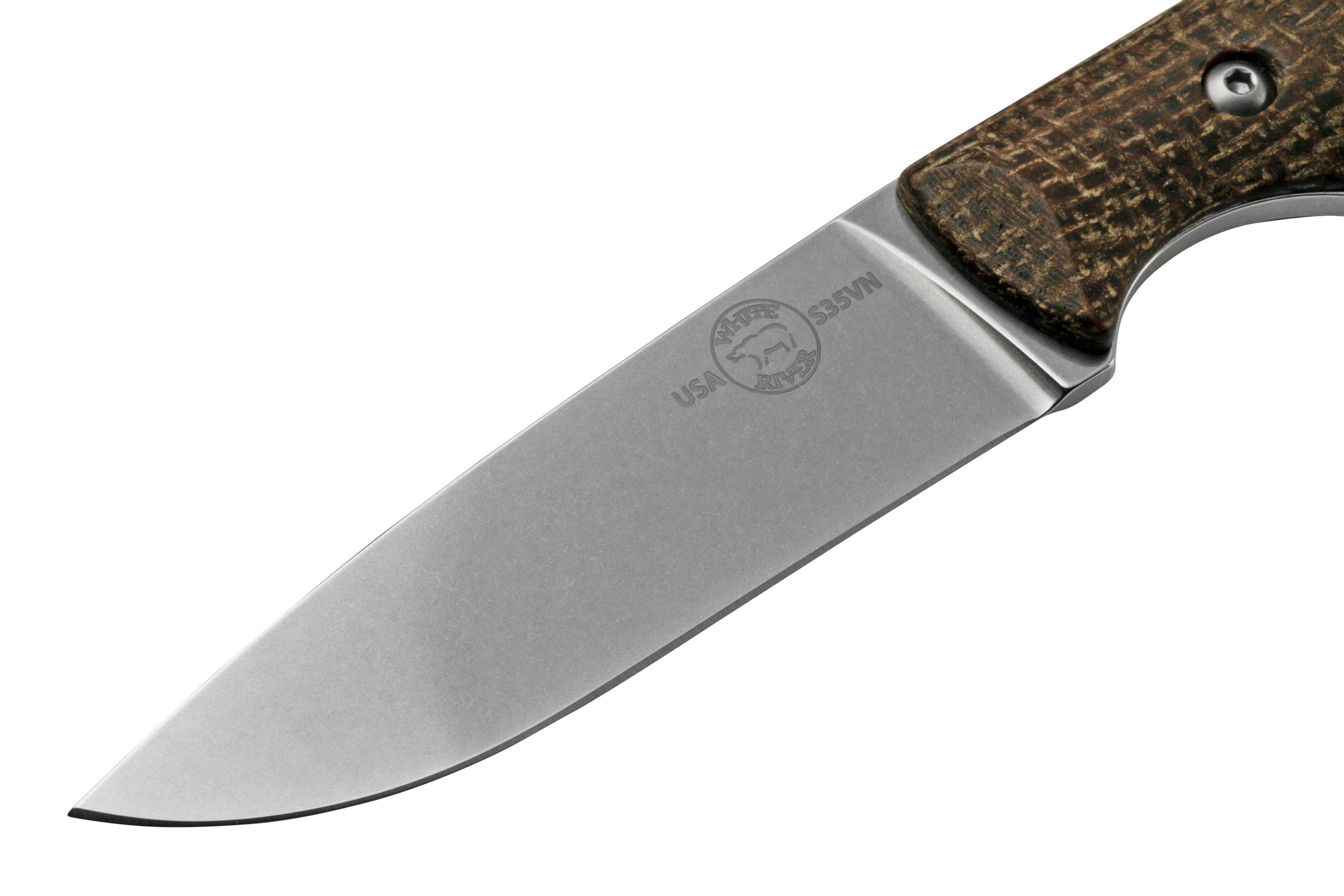 White River Knives Hunter Natural Burlap Micarta cuchillo de caza, Owen Baker Jr. design