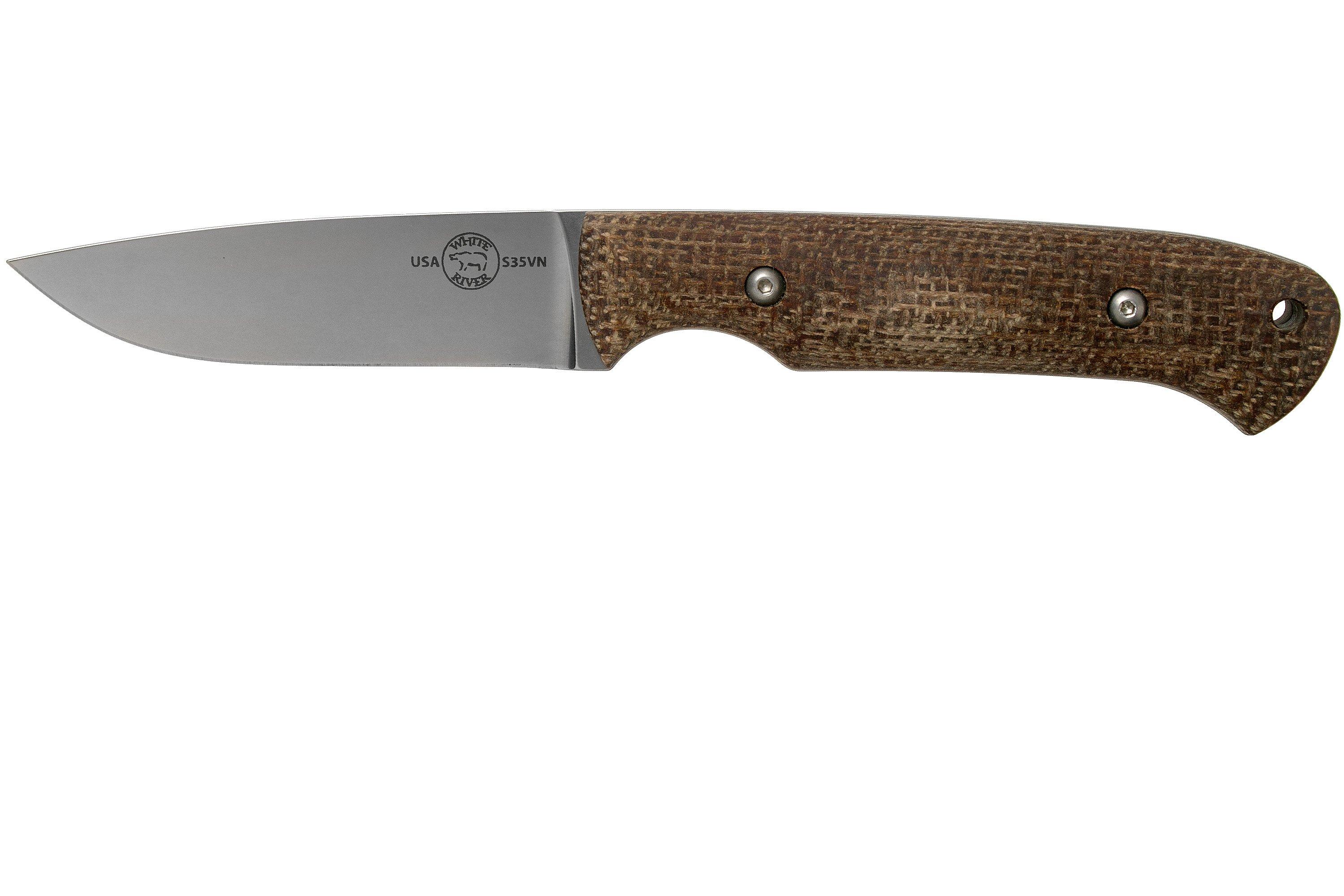 White River Knives Hunter Natural Burlap Micarta hunting knife, Owen Baker Jr. design