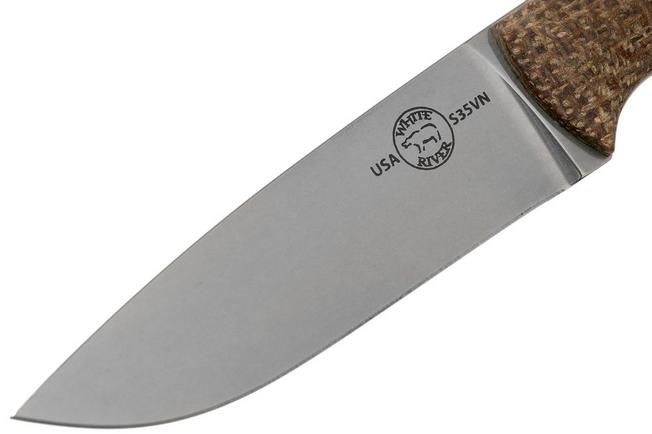 White River Knives Small Game Knife Natural Burlap Micarta hunting knife,  Owen Baker Jr. design