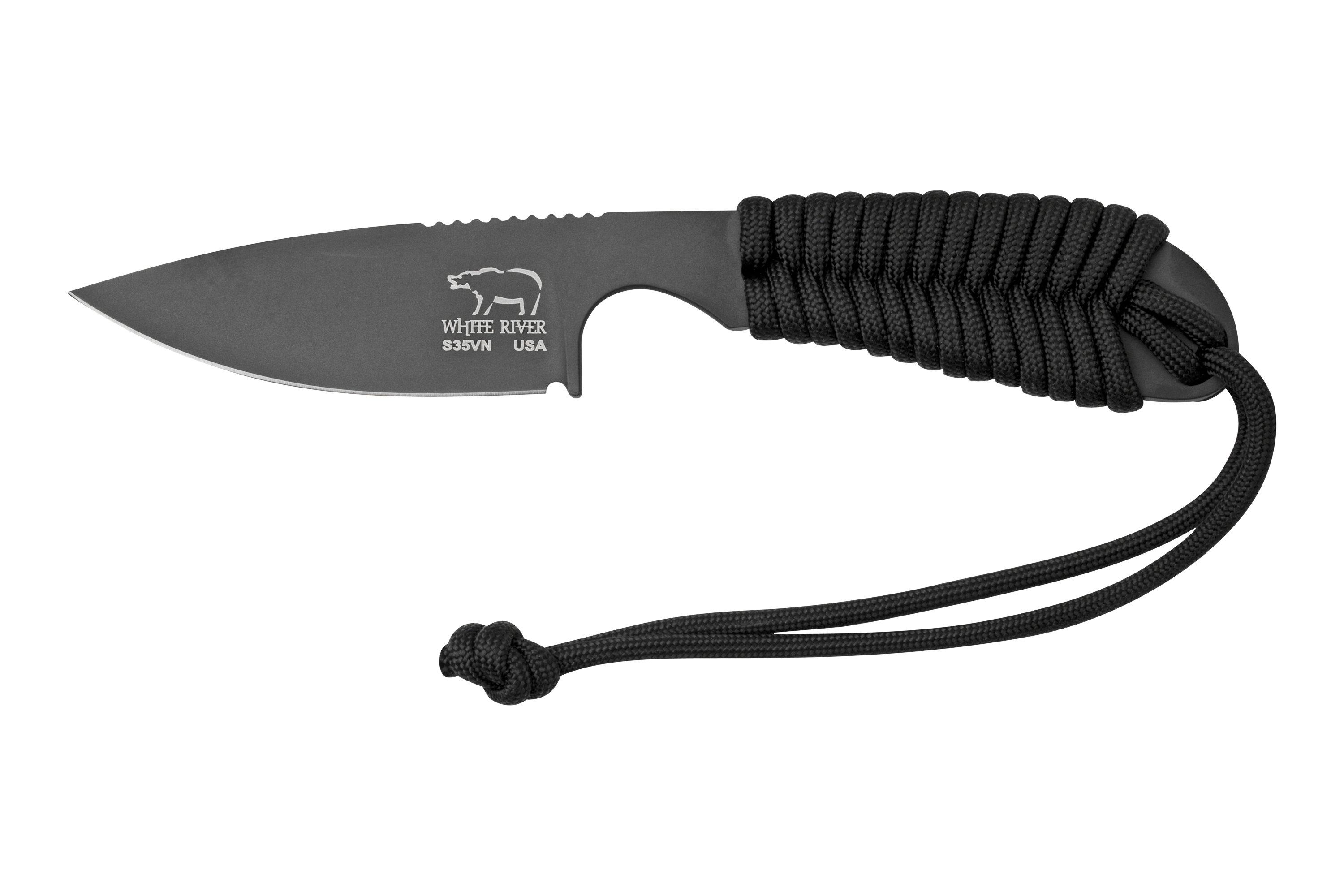 White River Knives M1 Backpacker, Black Paracord, Coated neck knife