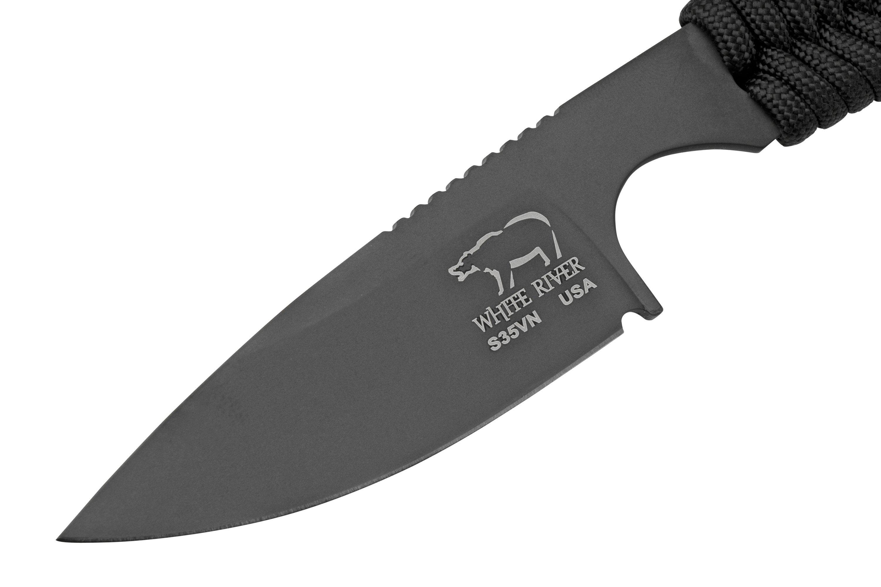 White River Knives M1 Backpacker, Black Paracord, Coated neck knife