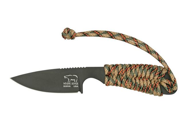 Imagen para White River M1 Backpacker WRM1-PTS-CBI Treestand Camo Paracord, Black Coated, cuchillo de cuello