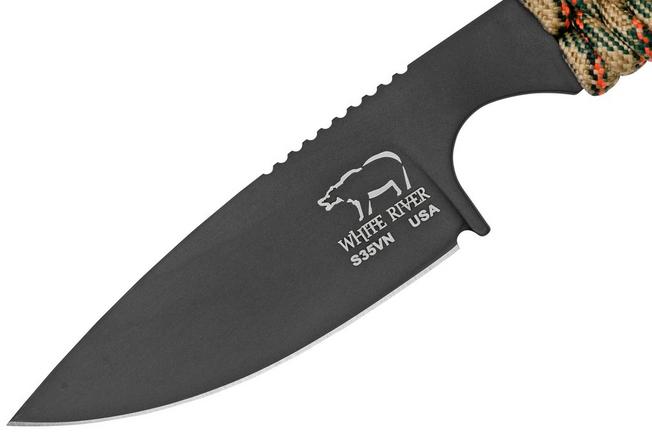 Imagen para White River M1 Backpacker WRM1-PTS-CBI Treestand Camo Paracord, Black Coated, cuchillo de cuello