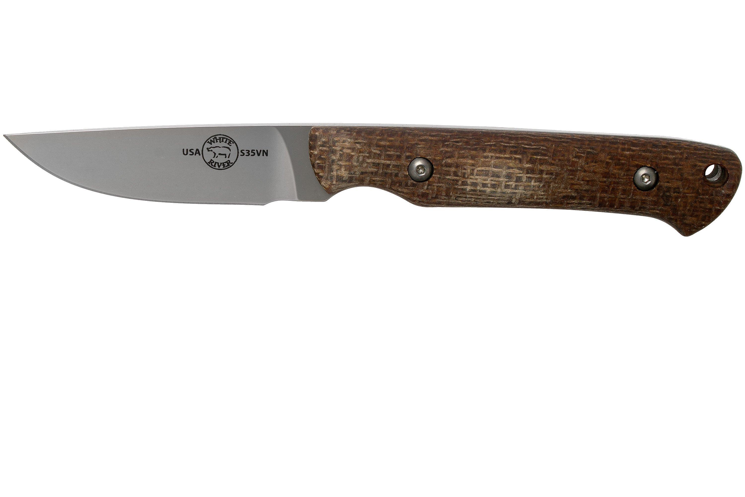 White River Knives Small Game Knife Natural Burlap Micarta jachtmes