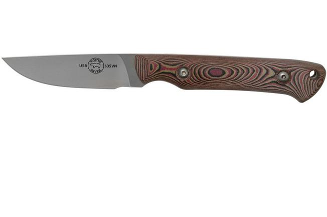 Image for White River Knives Small Game Knife Red & Black Richlite hunting knife, Owen Baker Jr. design