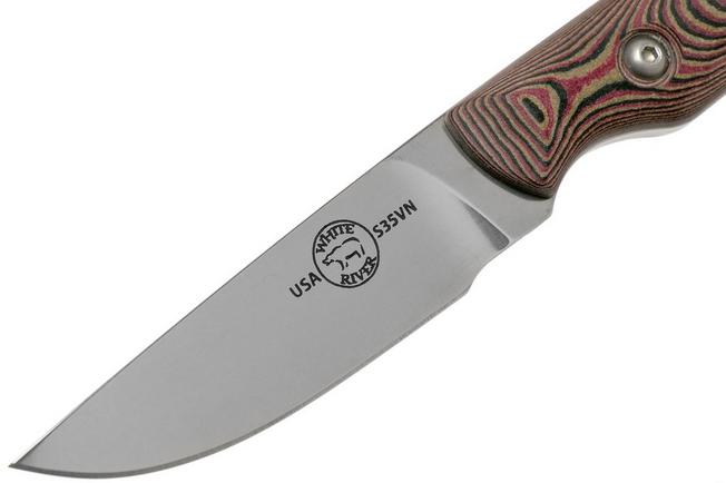 Image for White River Knives Small Game Knife Red & Black Richlite hunting knife, Owen Baker Jr. design