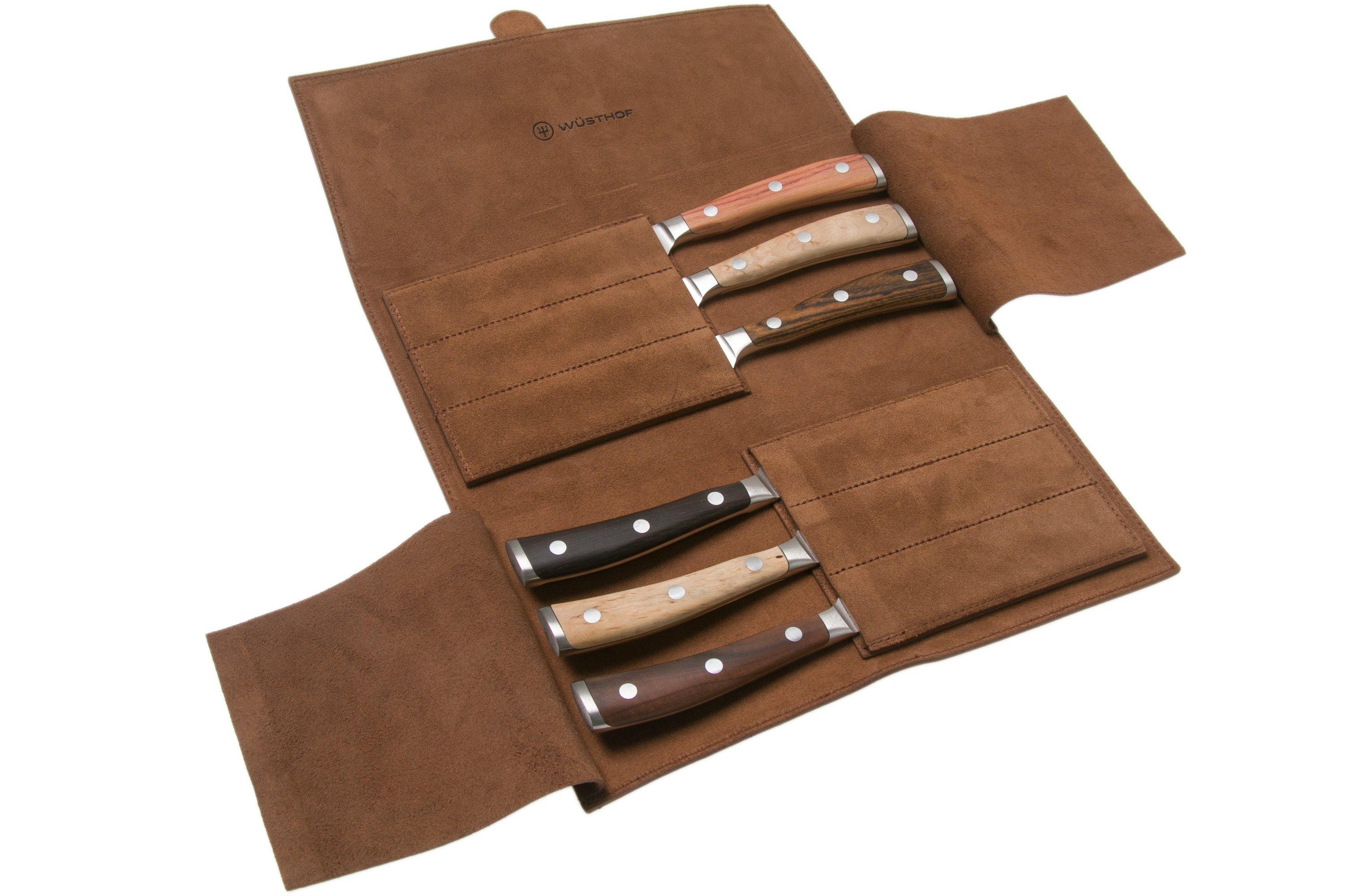 Williams Sonoma Wüsthof Ikon Mixed Wood Steak Knives with Leather Knives  Roll, Set of 6