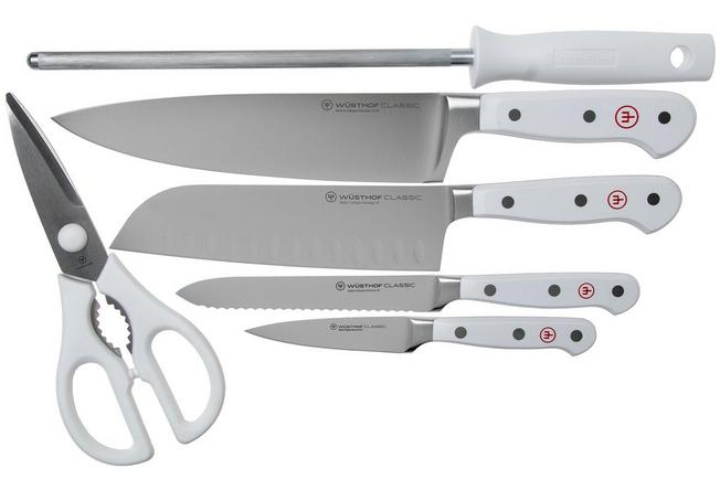 WÜSTHOF Classic White 6-Piece Knife Block Set with Santoku