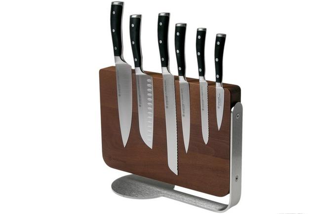 Bloc aimanté en bois Wüsthof avec 6 couteaux Classic Ikon noir - Tom Press