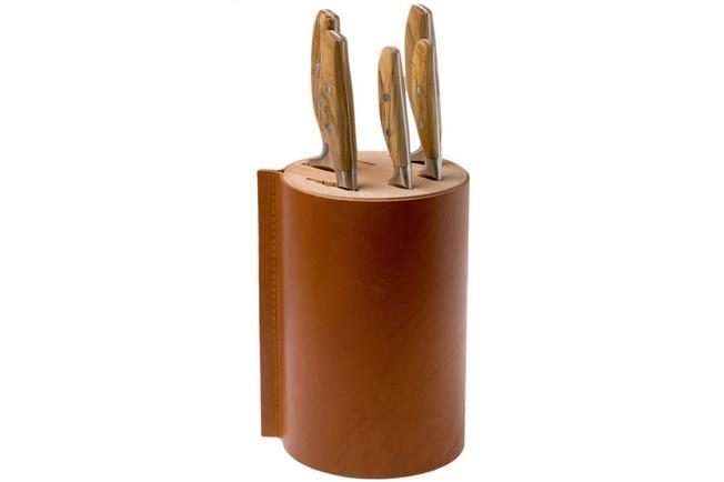 Copper Knife Set with Walnut Knife Block