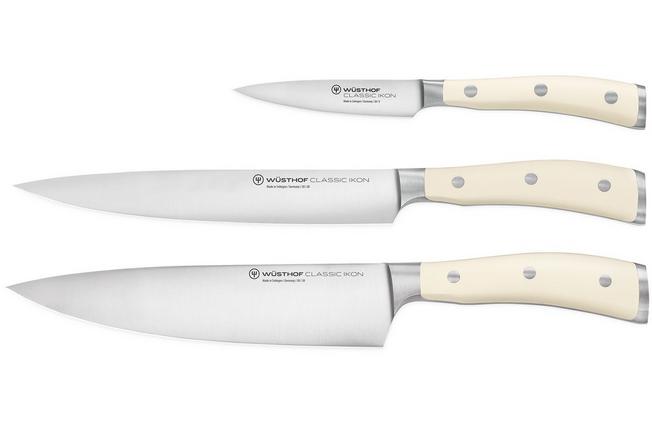 Wüsthof Set di coltelli in 3 parti coltello da chef coltello per prosciutto e verdura set di coltelli da cucina manico bianco forgiato Classic Ikon Crème 1120460301 