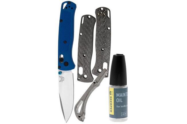 Afbeelding voor Benchmade Bugout met Flytanium Carbonfiber scales & titanium backpacer en olie