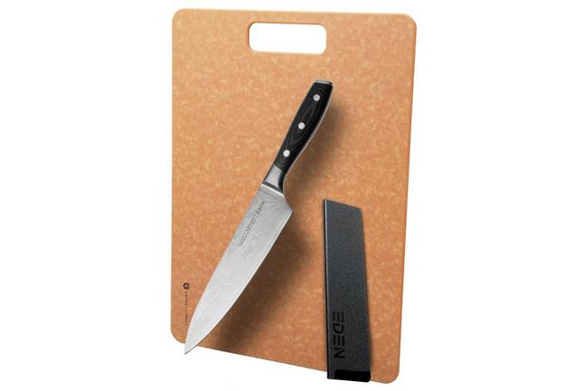 Afbeelding voor Eden Classic Damast koksmes met snijplank en mesbeschermer