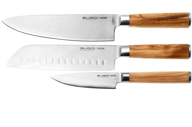 Afbeelding voor Eden Sugoi Olive 3-delige messenset koksmes, santoku en officemes
