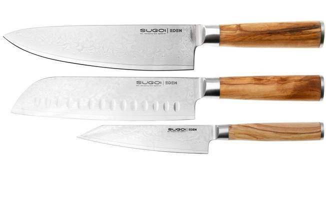 Afbeelding voor Eden Sugoi Olive 3-delige messenset koksmes, santoku en universeelmes