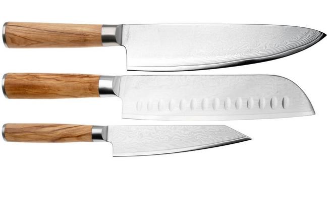 Afbeelding voor Eden Sugoi Olive 3-delige messenset koksmes, santoku en universeelmes
