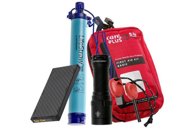 Afbeelding voor Noodpakket met zaklamp, powerbank, waterfilter, firesteel & EHBO-set