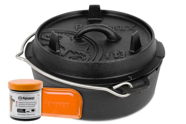 Afbeelding voor Petromax Dutch Oven ft3 platte bodem met Onderhoudsvet & Pannenschraper