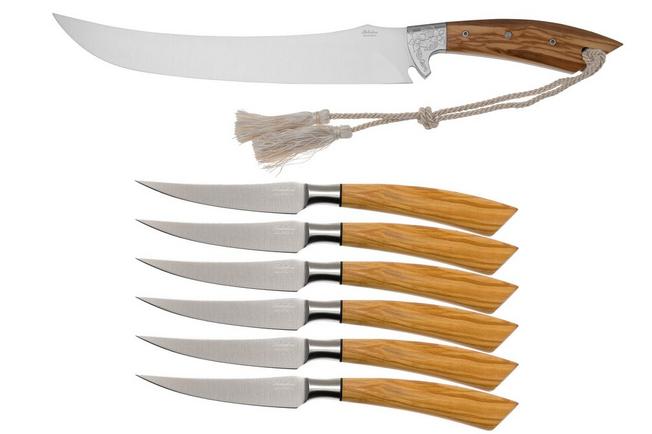 Afbeelding voor Saladini 6-delige steakmessenset olijfhout met Saladini champagnesabel olijfhout