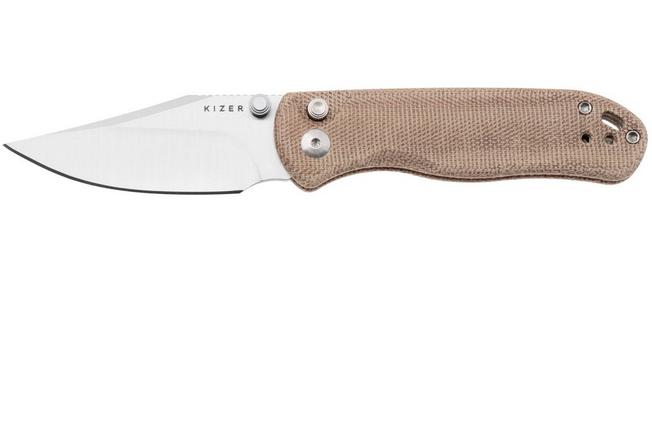 Image for Kizer Vanguard Drop Bear 2, V3619-2CC1 Satin Nitro-V, Brown Micarta, pocket knife, Azo design