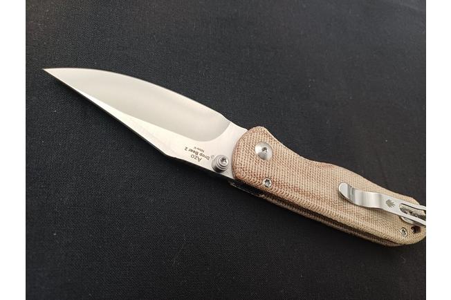 Image for Kizer Vanguard Drop Bear 2, V3619-2CC1 Satin Nitro-V, Brown Micarta, pocket knife, Azo design