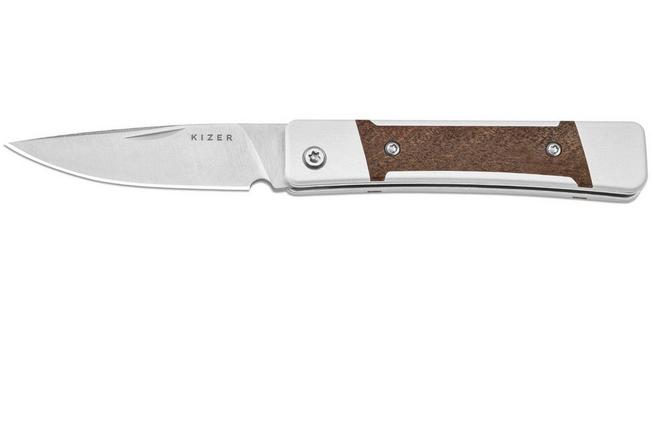 Afbeelding voor Kizer Little Grand V2670A1 Satin Nitro-V, Aluminium Mkuruti Wood, zakmes, Jonathan Styles design