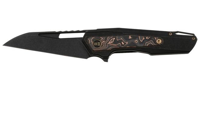Bild für WE Knife Falcaria WE23012B-2 Blackwashed CPM 20CV, Black Titanium, Copper Foil Carbon Fiber Inlay, Taschenmesser