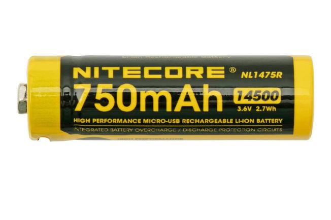 Image for Nitecore Micro-USB rechargeable NL1475R 14500 Li-ion battery, 750 mAh