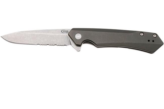 Image for Case Kinzua Spearpoint OD Green Anodized Aluminum, 64632, S35VN, serrated pocket knife