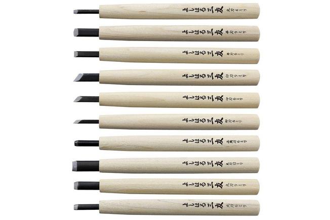 Image pour Yoshiharu W-10 Mitomoto couteaux à bois japonais, set de 10 avec étui en tissu