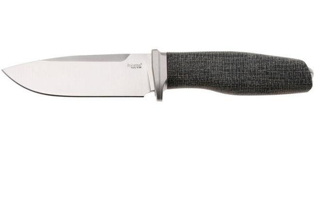 Image pour LionSteel Acha AH BLB Satin M390, Black Burlap Micarta, Titanium Guard, couteau fixe