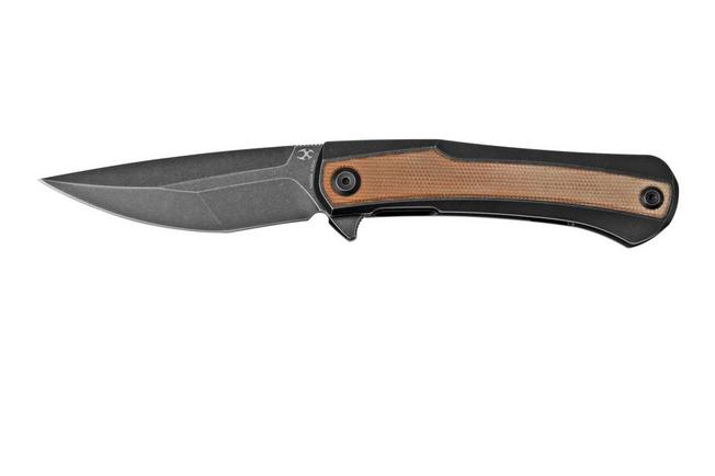 Image for Kansept Kratos K1024A8 Black, Brown Micarta pocket knife, Ostap Hel design