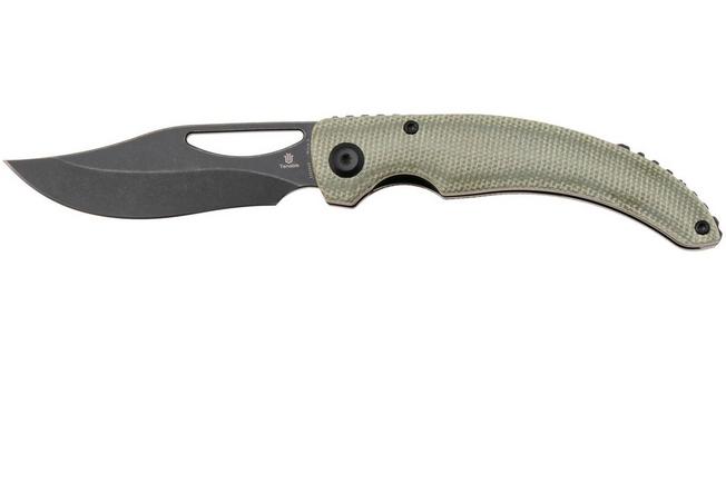 Image for Tenable Knives Gideon T1119A6 Blackwashed Nitro-V, Green Micarta, pocket knife, Dead Sober design