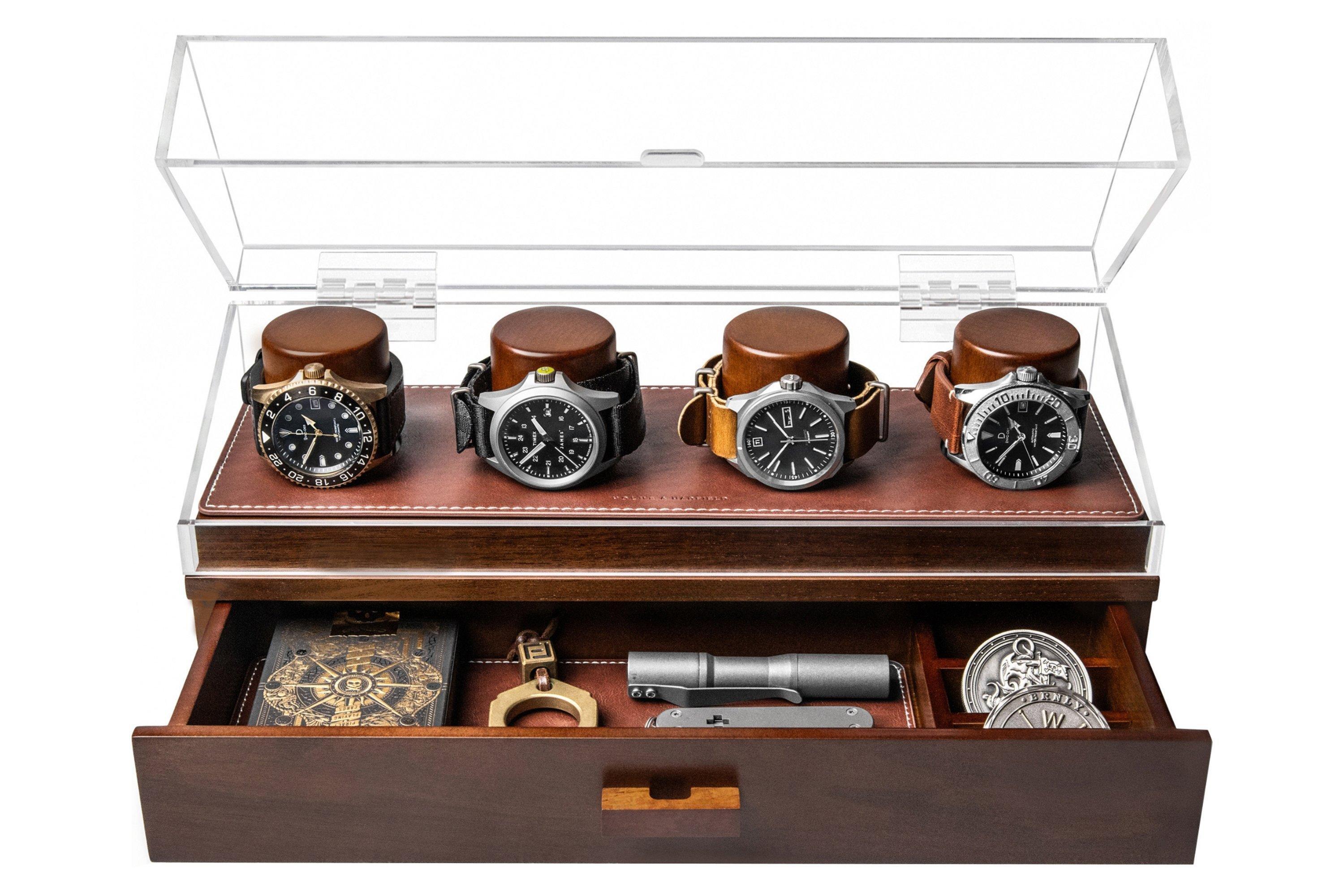 Holme & Hadfield Watch Deck Pro LP-Y09T-8KUM Walnut, Uhrenvitrine für 4 ...