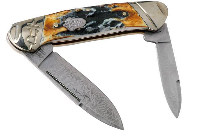 Image for Rough Ryder Canoe Cinnamon Stag RR2156 Damascus slipjoint pocket knife