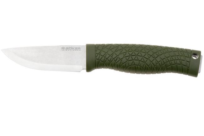 Image for Böker Manufaktur Bronco Mini Scandi 121518 Stonewashed 3V, Green TPE, bushcraft knife