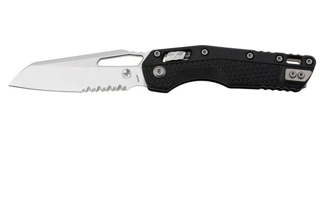 Image for Microtech MSI Standard Issue 210T-11PMBK Stonewashed M390MK, Black Tri-Grip Polymer, partially serrated pocket knife